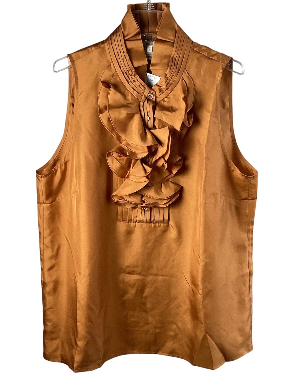 J. Crew Sleeveless Ruffle Satin Camisole - Burnt Orange 100 % Silk